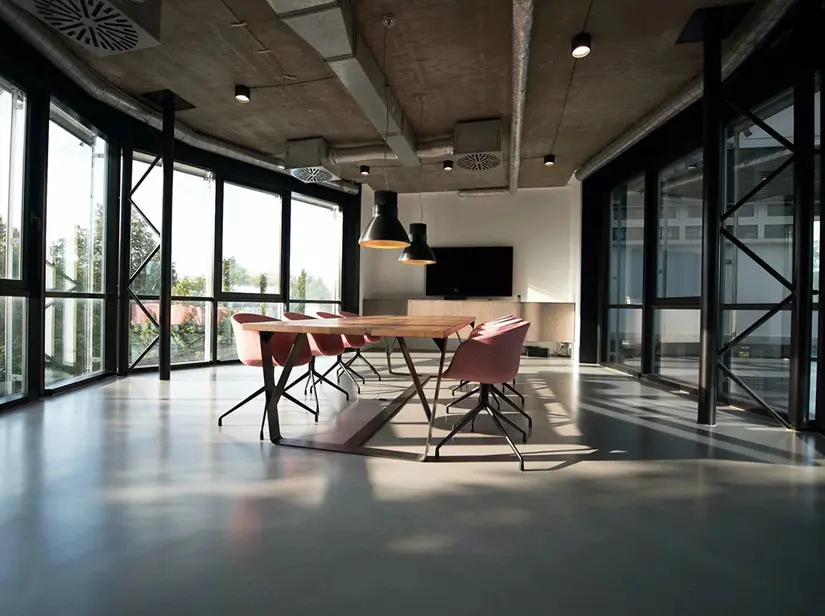 Clean meeting room interior with furniture